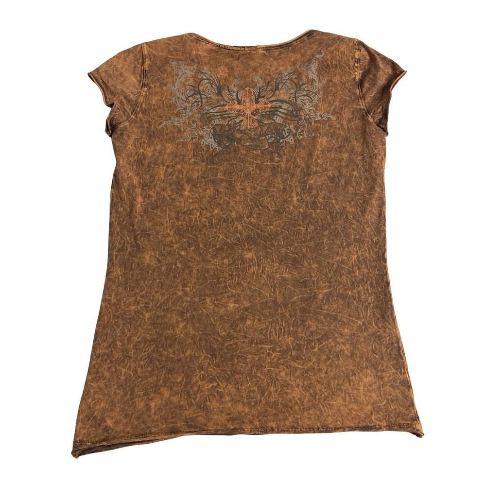 Y2K Copper Key Womens XL Cross Wings Tattoo Graphic Tee Mall Goth Alt Biker - Picture 3 of 9